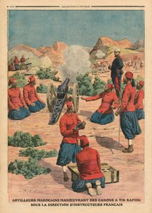 Artilleurs marocains utilisant des canons sous le commandement d